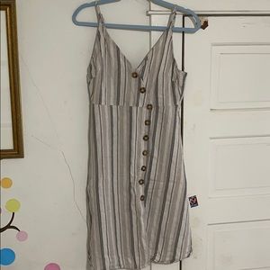 beige w/ blue stripes knee length strappy dress